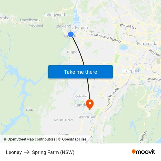 Leonay to Spring Farm (NSW) map