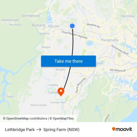 Lethbridge Park to Spring Farm (NSW) map