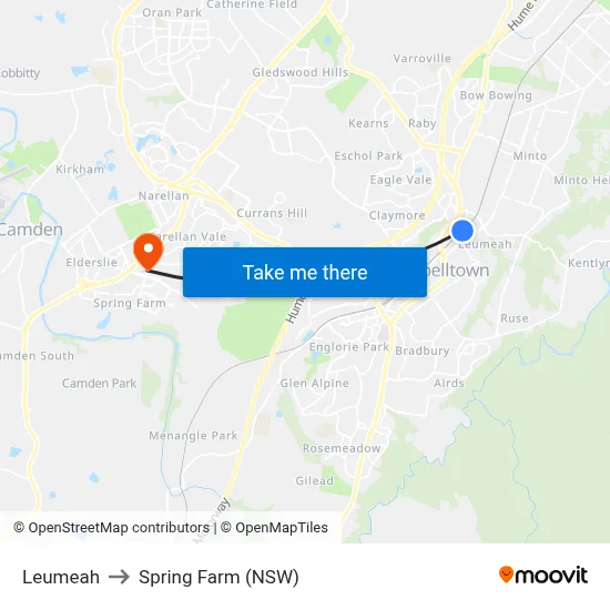 Leumeah to Spring Farm (NSW) map