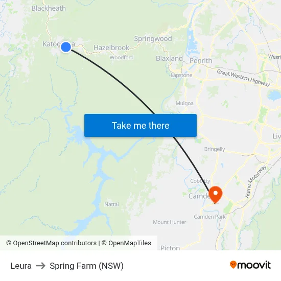 Leura to Spring Farm (NSW) map