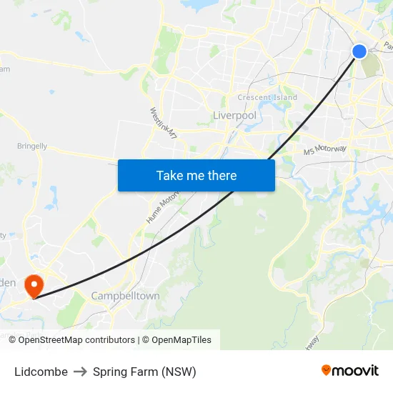 Lidcombe to Spring Farm (NSW) map