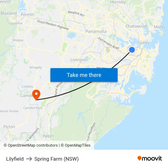 Lilyfield to Spring Farm (NSW) map