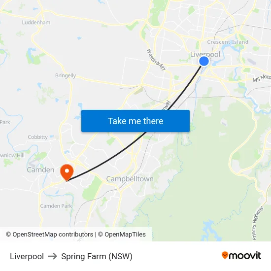 Liverpool to Spring Farm (NSW) map
