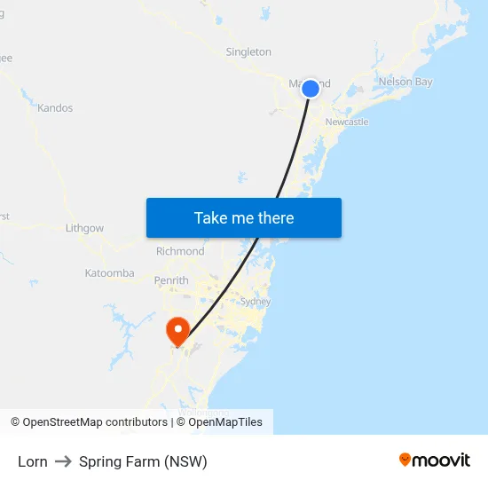 Lorn to Spring Farm (NSW) map