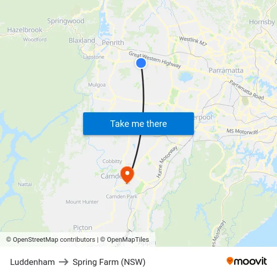 Luddenham to Spring Farm (NSW) map