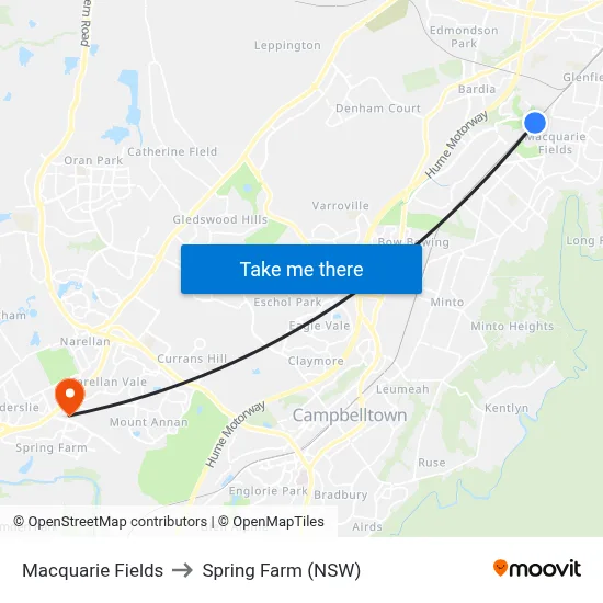 Macquarie Fields to Spring Farm (NSW) map