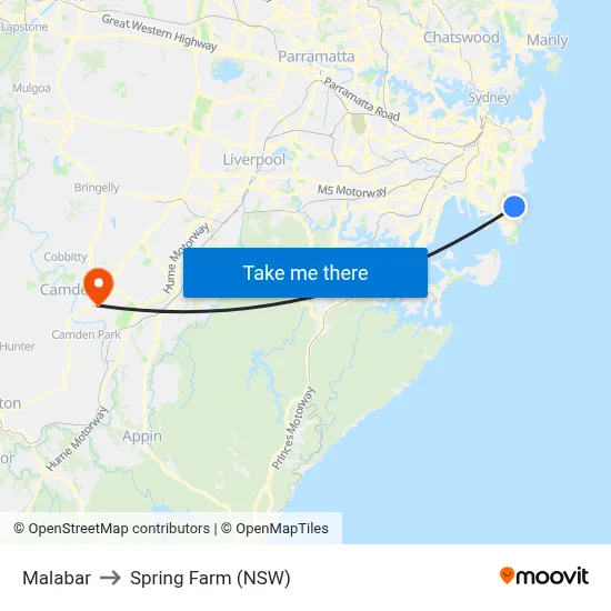 Malabar to Spring Farm (NSW) map