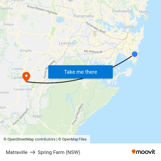 Matraville to Spring Farm (NSW) map