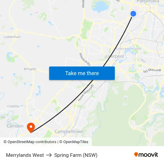 Merrylands West to Spring Farm (NSW) map