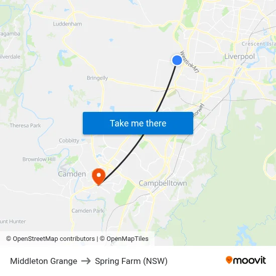 Middleton Grange to Spring Farm (NSW) map