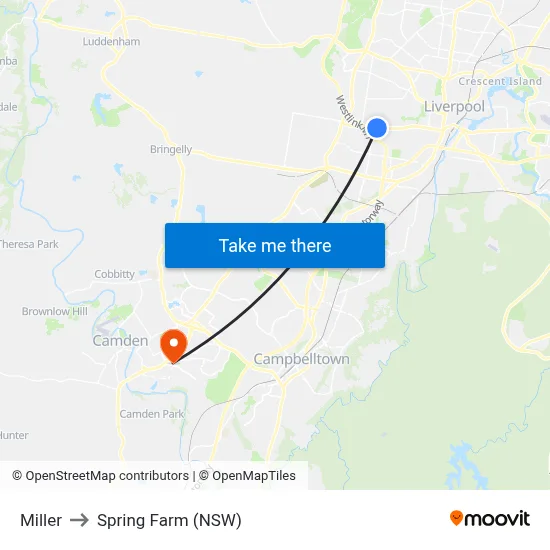 Miller to Spring Farm (NSW) map