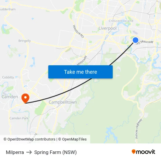 Milperra to Spring Farm (NSW) map