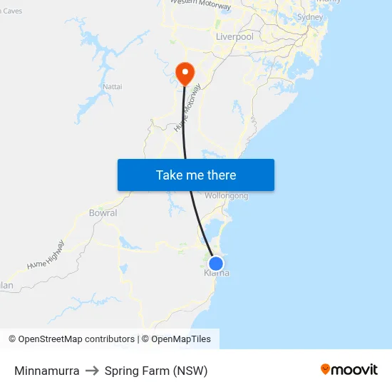 Minnamurra to Spring Farm (NSW) map