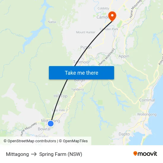 Mittagong to Spring Farm (NSW) map