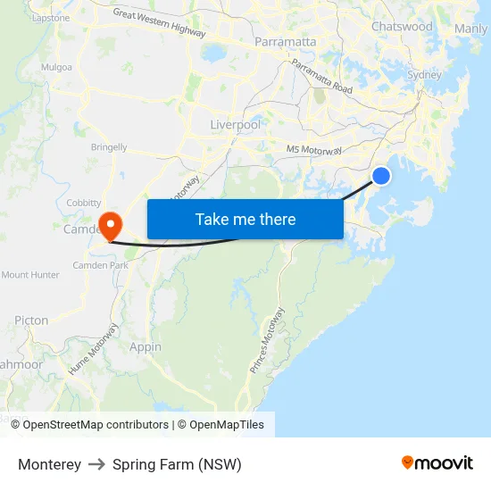 Monterey to Spring Farm (NSW) map