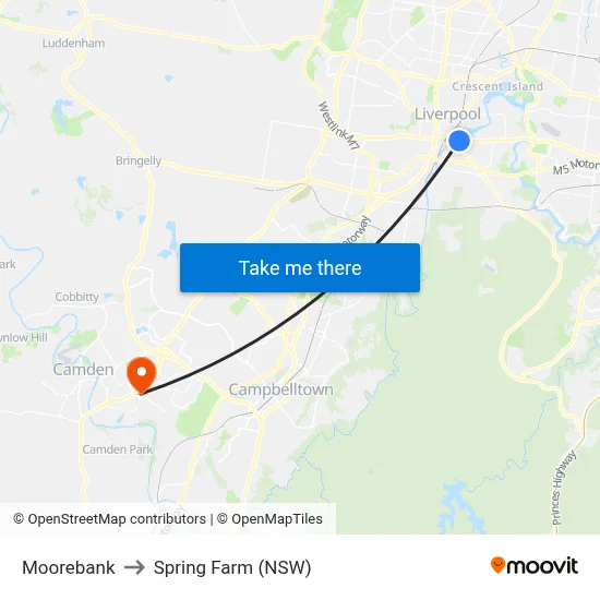 Moorebank to Spring Farm (NSW) map