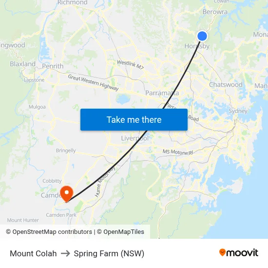 Mount Colah to Spring Farm (NSW) map