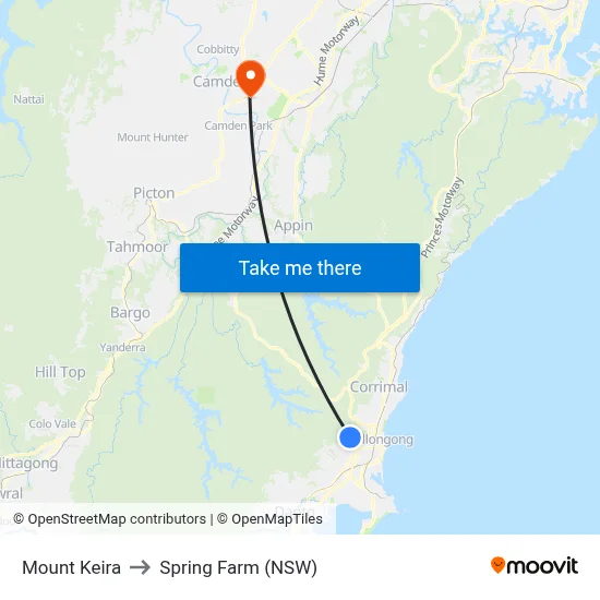 Mount Keira to Spring Farm (NSW) map