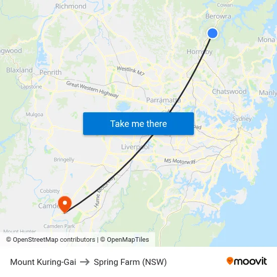 Mount Kuring-Gai to Spring Farm (NSW) map