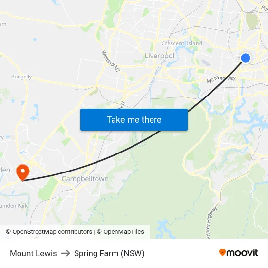 Mount Lewis to Spring Farm (NSW) map