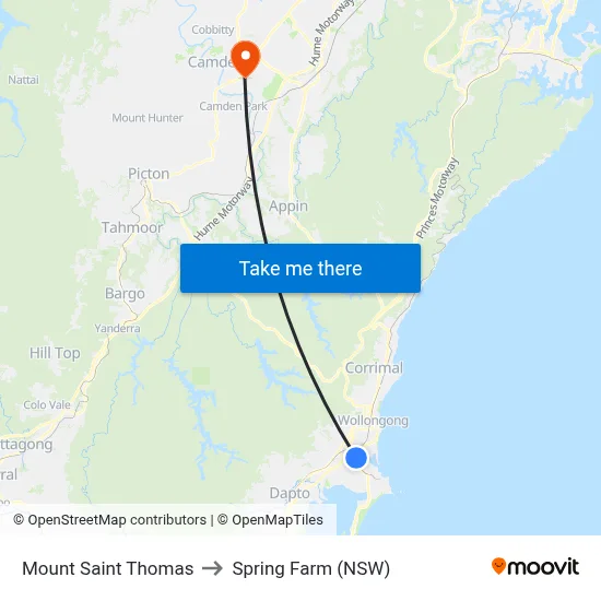 Mount Saint Thomas to Spring Farm (NSW) map
