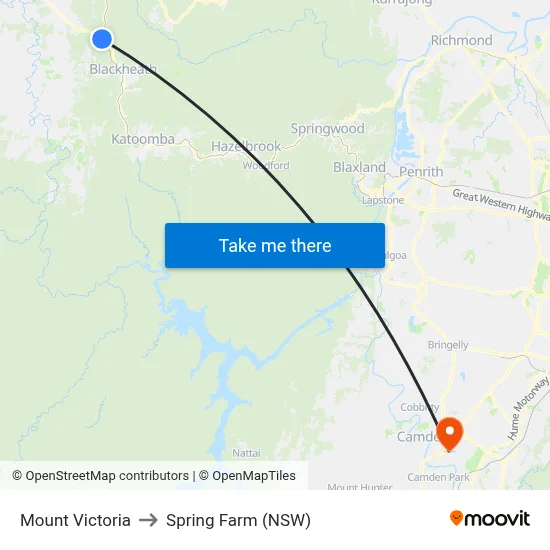 Mount Victoria to Spring Farm (NSW) map