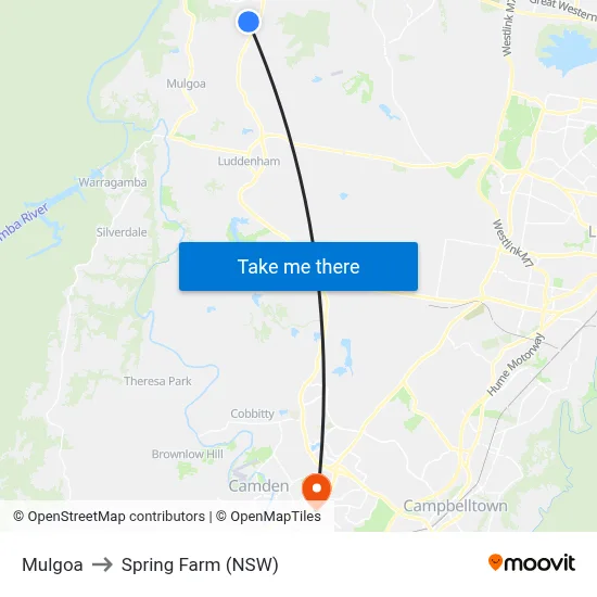 Mulgoa to Spring Farm (NSW) map