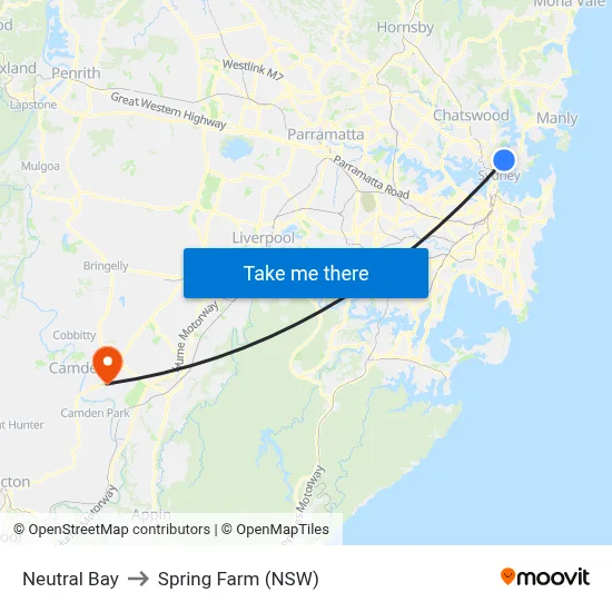 Neutral Bay to Spring Farm (NSW) map