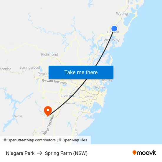 Niagara Park to Spring Farm (NSW) map