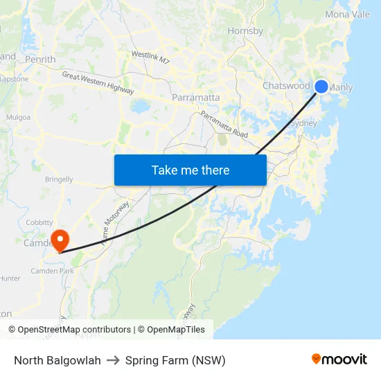 North Balgowlah to Spring Farm (NSW) map