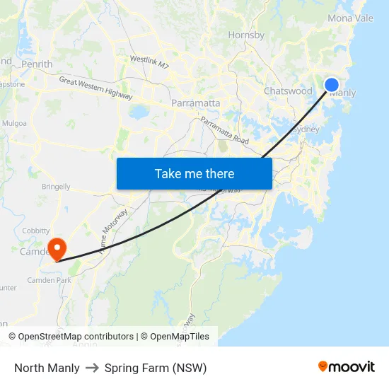 North Manly to Spring Farm (NSW) map