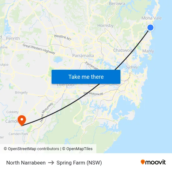 North Narrabeen to Spring Farm (NSW) map