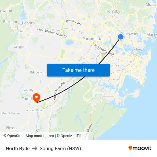 North Ryde to Spring Farm (NSW) map