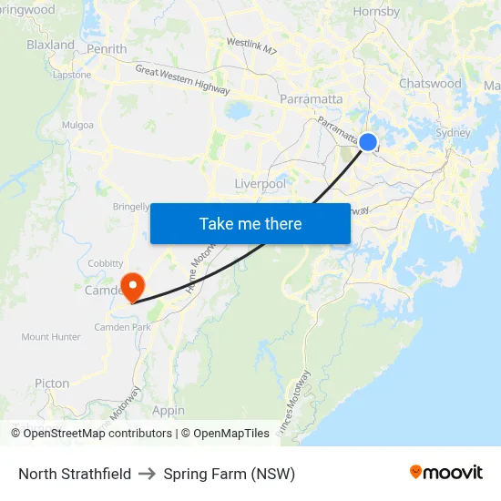 North Strathfield to Spring Farm (NSW) map