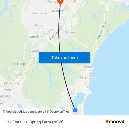Oak Flats to Spring Farm (NSW) map