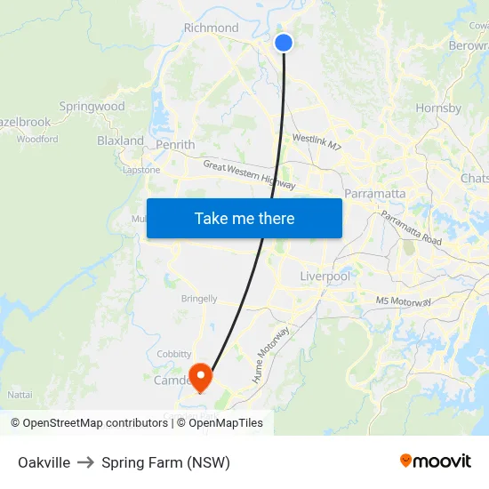Oakville to Spring Farm (NSW) map