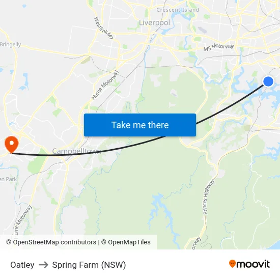 Oatley to Spring Farm (NSW) map