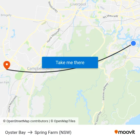 Oyster Bay to Spring Farm (NSW) map