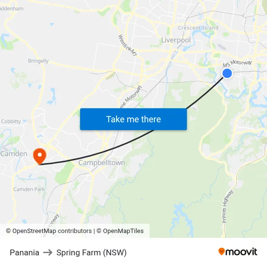 Panania to Spring Farm (NSW) map
