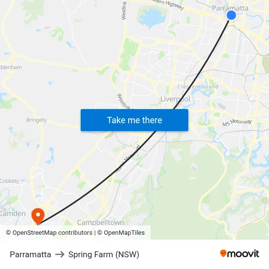 Parramatta to Spring Farm (NSW) map