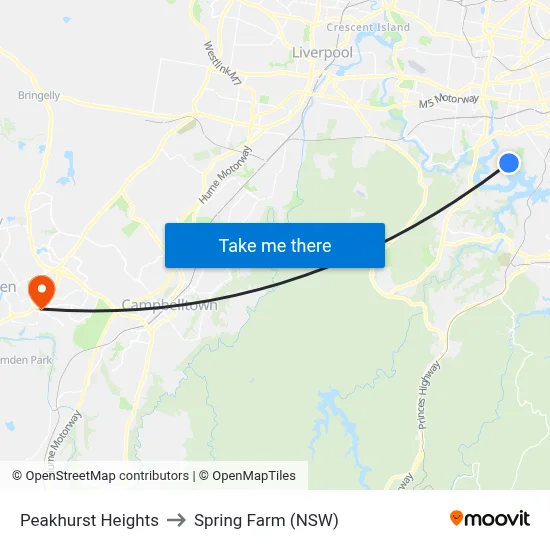 Peakhurst Heights to Spring Farm (NSW) map