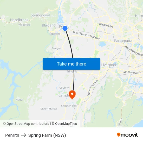 Penrith to Spring Farm (NSW) map
