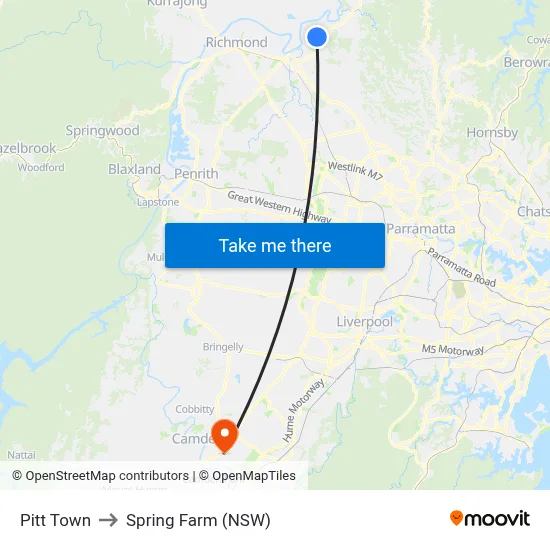 Pitt Town to Spring Farm (NSW) map