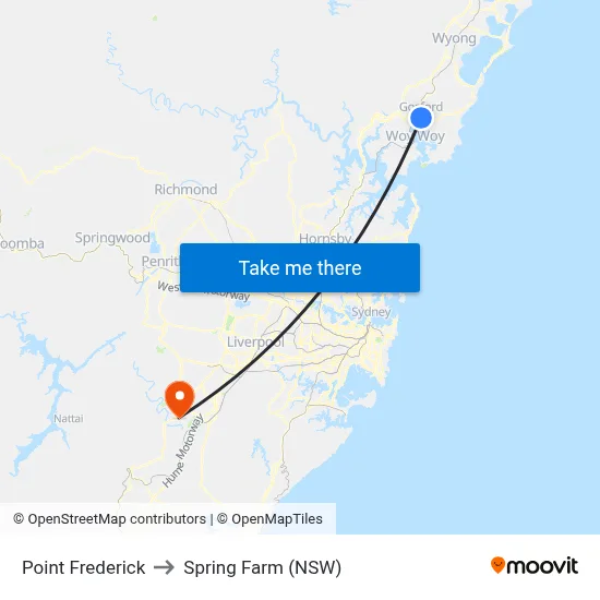 Point Frederick to Spring Farm (NSW) map