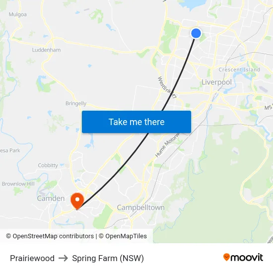 Prairiewood to Spring Farm (NSW) map