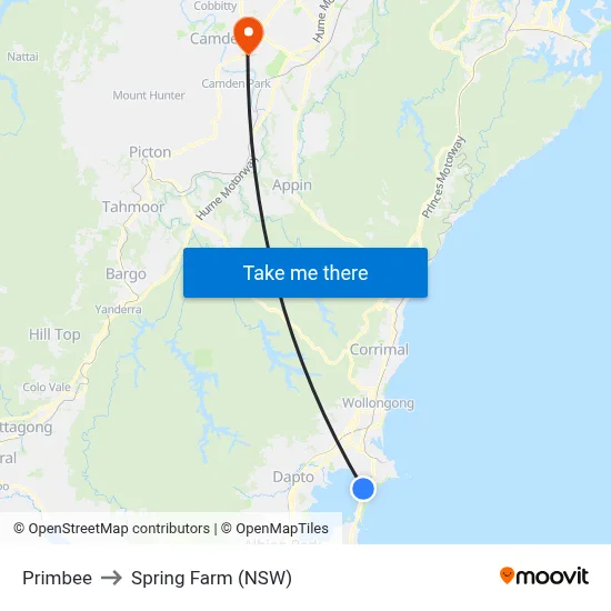 Primbee to Spring Farm (NSW) map