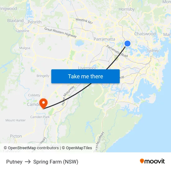 Putney to Spring Farm (NSW) map