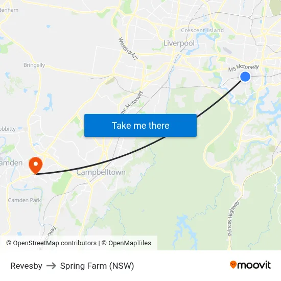 Revesby to Spring Farm (NSW) map