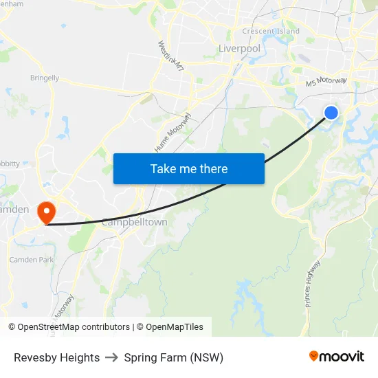 Revesby Heights to Spring Farm (NSW) map