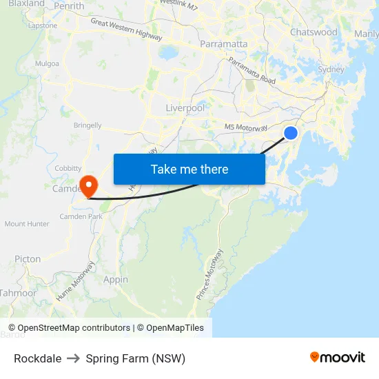 Rockdale to Spring Farm (NSW) map